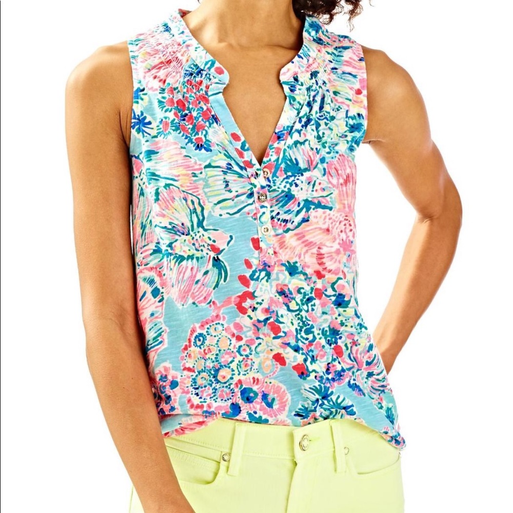 Lilly Pulitzer Floral Sleeveless Top - Blue and Pink